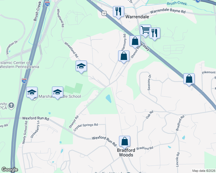 map of restaurants, bars, coffee shops, grocery stores, and more near 140 Shenot Road in Allegheny County