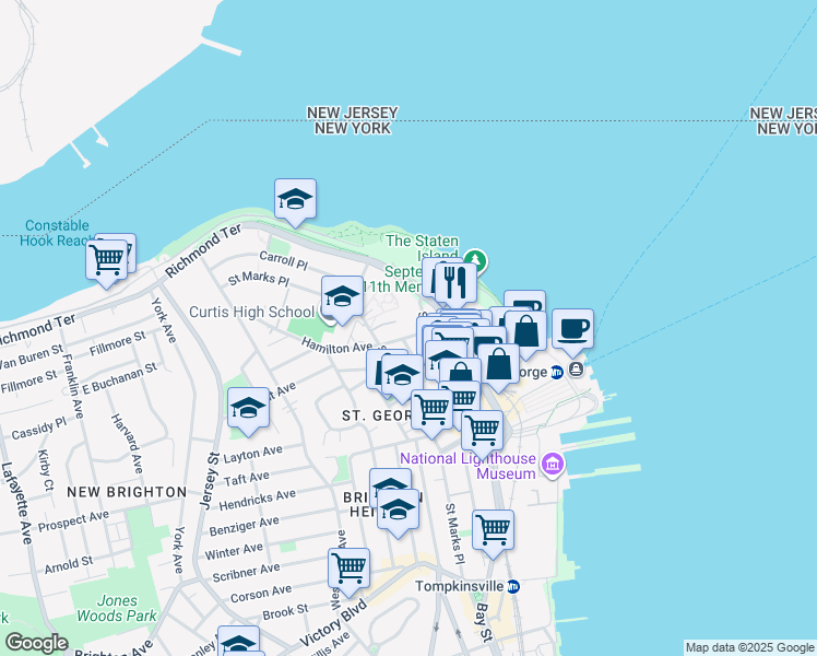 map of restaurants, bars, coffee shops, grocery stores, and more near 37 Hamilton Avenue in Staten Island