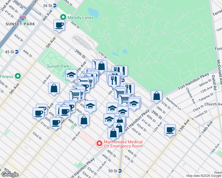 map of restaurants, bars, coffee shops, grocery stores, and more near in Brooklyn