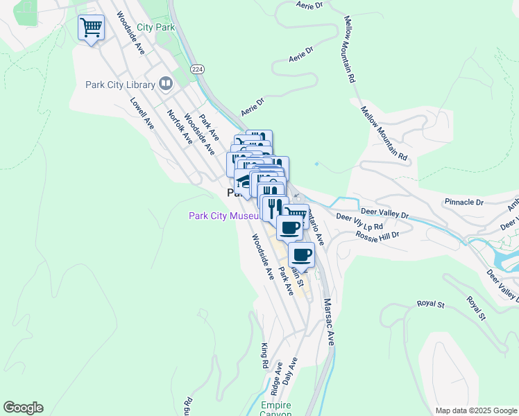 map of restaurants, bars, coffee shops, grocery stores, and more near in Park City