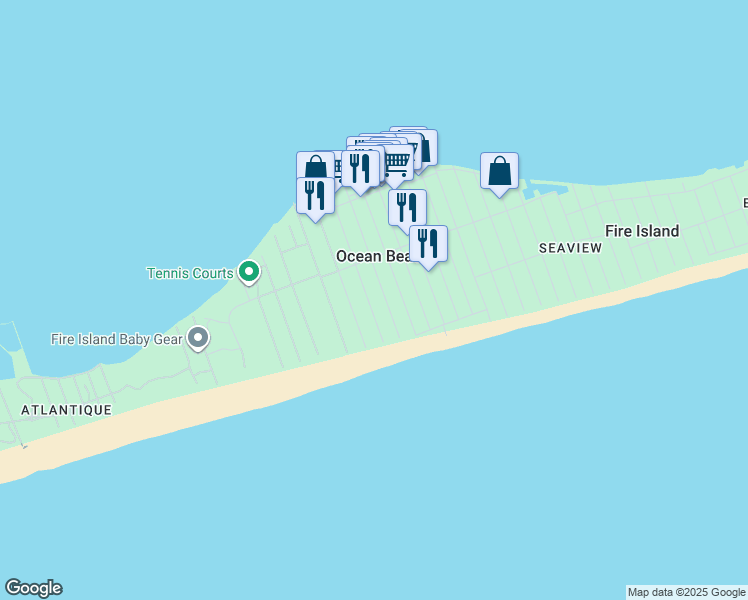 map of restaurants, bars, coffee shops, grocery stores, and more near 115 Ocean Road in Ocean Beach