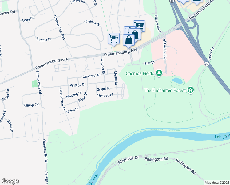 map of restaurants, bars, coffee shops, grocery stores, and more near 1790 Chateau Place in Easton