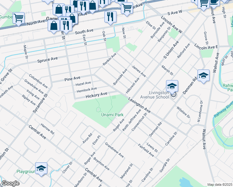 map of restaurants, bars, coffee shops, grocery stores, and more near 189 Hickory Ave in Garwood