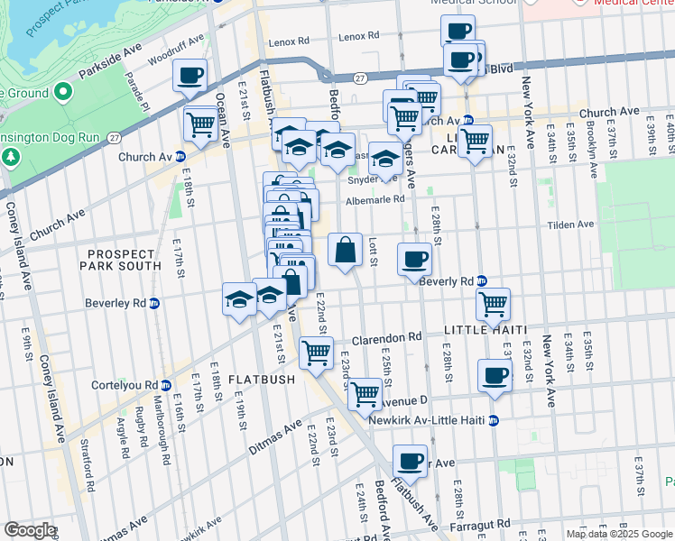 map of restaurants, bars, coffee shops, grocery stores, and more near 2360 Bedford Avenue in Brooklyn