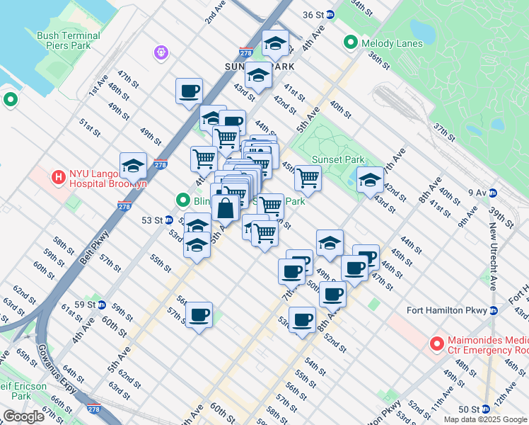 map of restaurants, bars, coffee shops, grocery stores, and more near 534 48th Street in Brooklyn