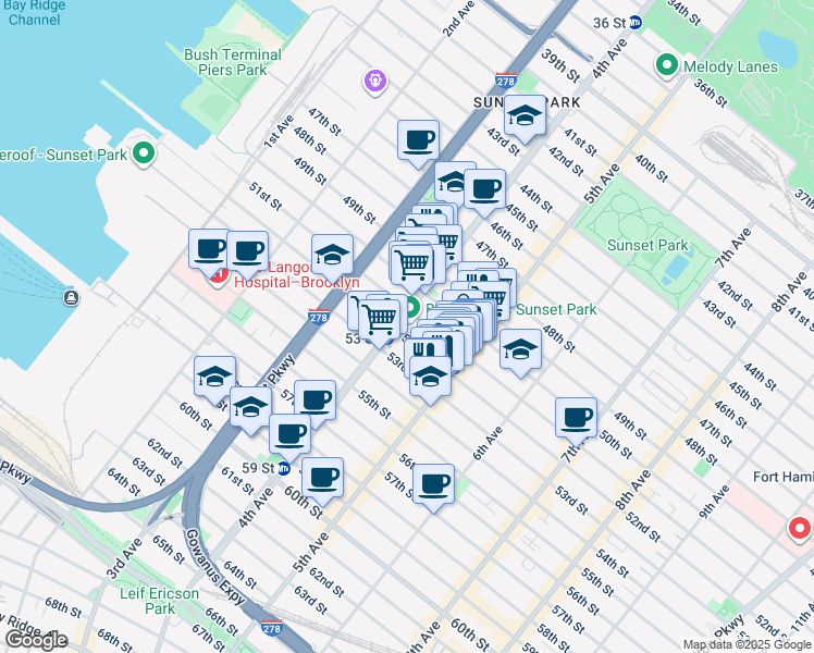 map of restaurants, bars, coffee shops, grocery stores, and more near in Brooklyn