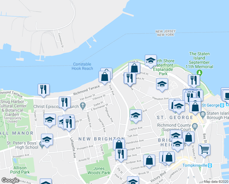 map of restaurants, bars, coffee shops, grocery stores, and more near 81 Jersey Street in Staten Island