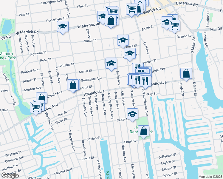 map of restaurants, bars, coffee shops, grocery stores, and more near 272 Atlantic Avenue in Freeport