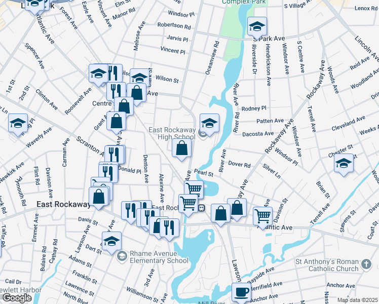 map of restaurants, bars, coffee shops, grocery stores, and more near 462 Ocean Avenue in East Rockaway
