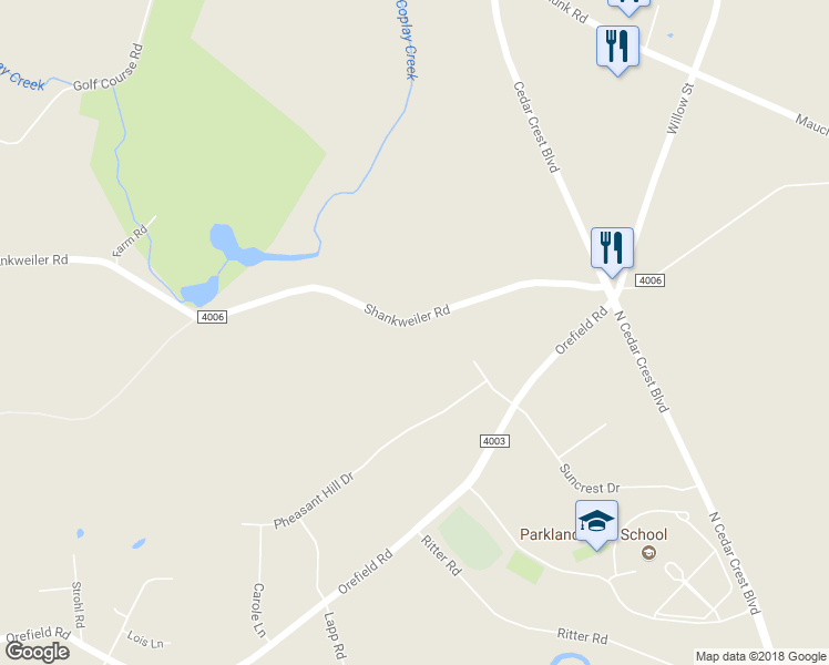 map of restaurants, bars, coffee shops, grocery stores, and more near 3364 Shankweiler Road in Allentown