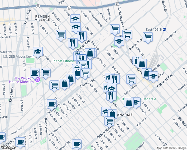 map of restaurants, bars, coffee shops, grocery stores, and more near 9018 Nolans Lane in Brooklyn