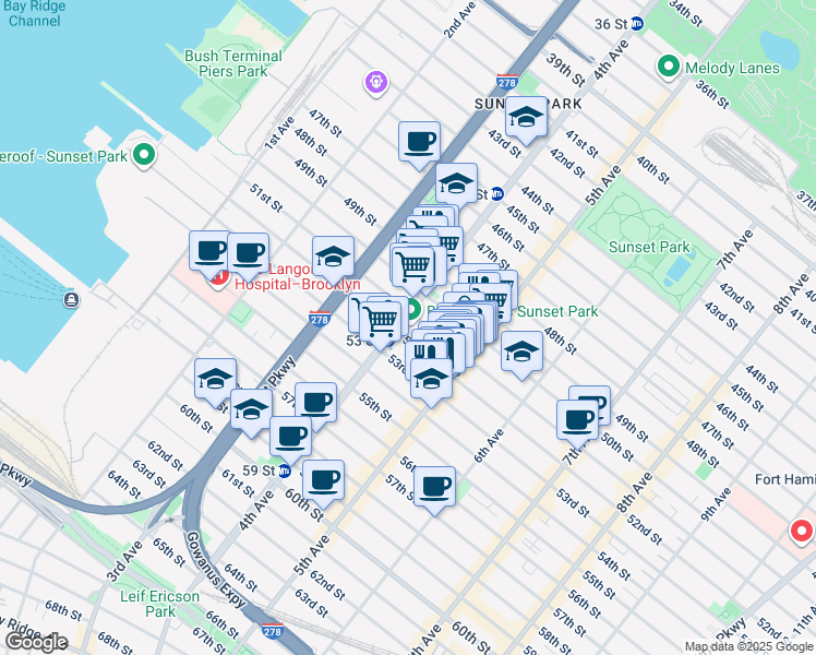 map of restaurants, bars, coffee shops, grocery stores, and more near 5113 4th Avenue in Brooklyn