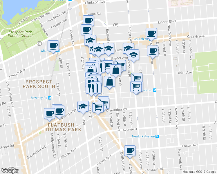 map of restaurants, bars, coffee shops, grocery stores, and more near 2360 Bedford Avenue in Brooklyn