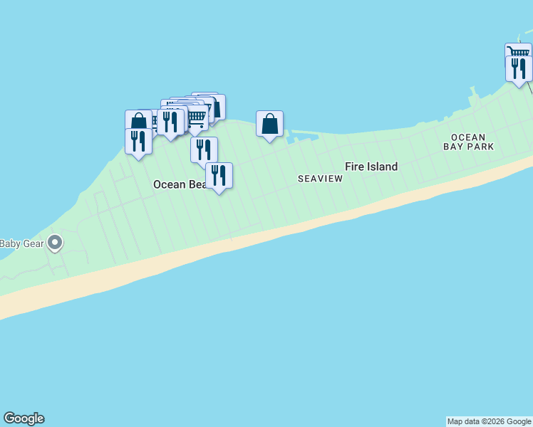 map of restaurants, bars, coffee shops, grocery stores, and more near 49 Atlantic Avenue in East Islip