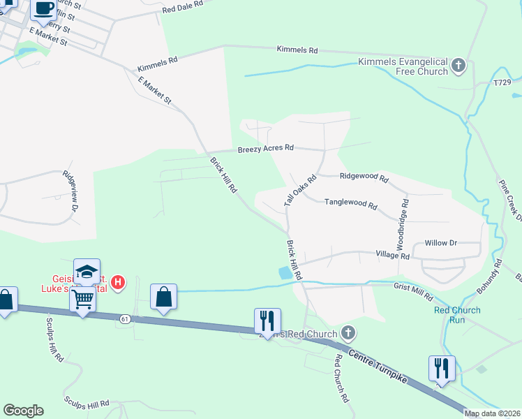 map of restaurants, bars, coffee shops, grocery stores, and more near 1754 Oak Court in Orwigsburg