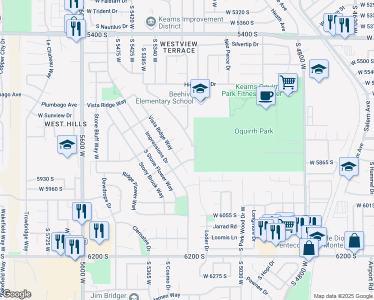 map of restaurants, bars, coffee shops, grocery stores, and more near 5237 Park Valley Circle in Salt Lake City