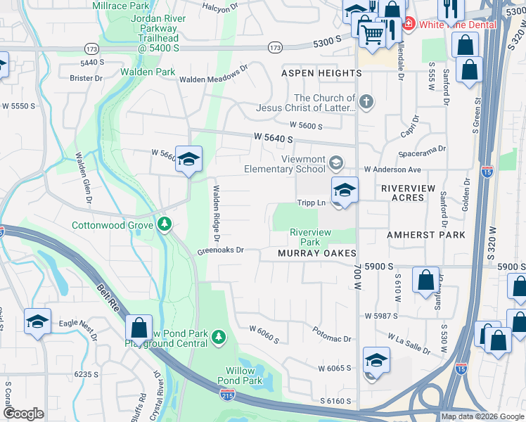 map of restaurants, bars, coffee shops, grocery stores, and more near 921 West Bloomsbury Cove in Salt Lake City