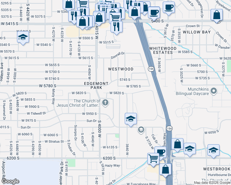 map of restaurants, bars, coffee shops, grocery stores, and more near 3923 West 5820 South in Salt Lake City