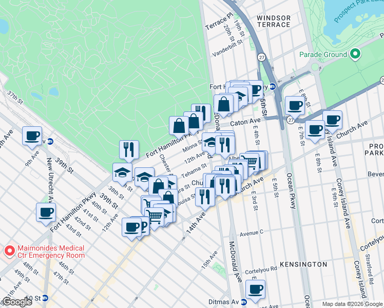 map of restaurants, bars, coffee shops, grocery stores, and more near 69 Minna Street in Brooklyn