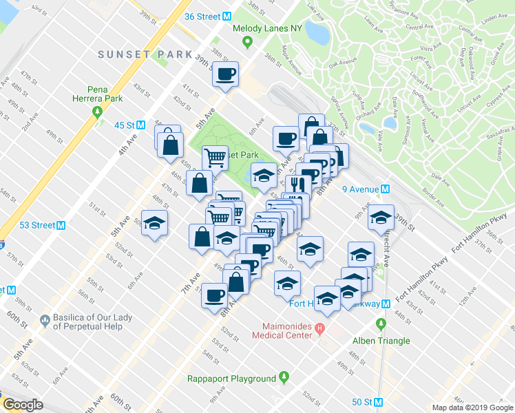 map of restaurants, bars, coffee shops, grocery stores, and more near 4401 7th Avenue in Brooklyn