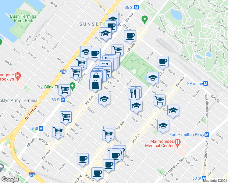 map of restaurants, bars, coffee shops, grocery stores, and more near in Brooklyn