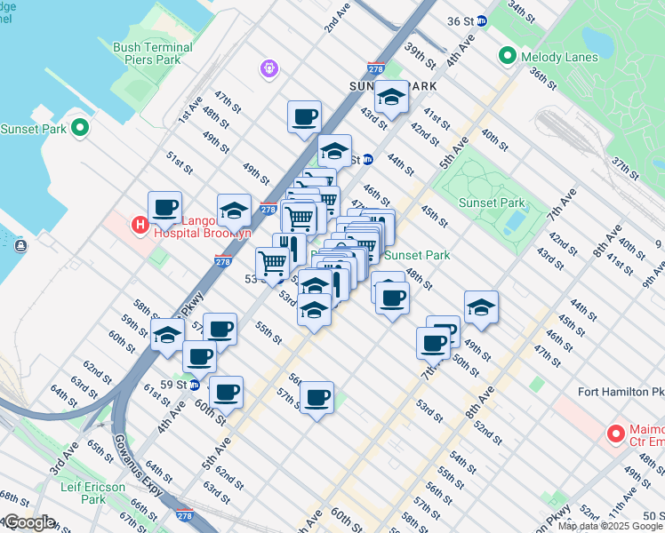 map of restaurants, bars, coffee shops, grocery stores, and more near 450 50th Street in Brooklyn