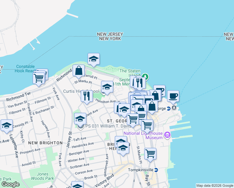 map of restaurants, bars, coffee shops, grocery stores, and more near in Staten Island