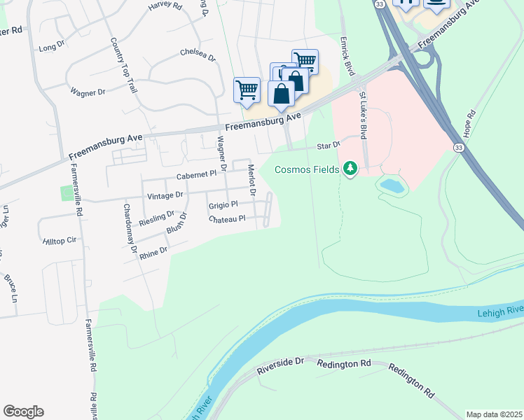 map of restaurants, bars, coffee shops, grocery stores, and more near 1790 Chateau Place in Easton