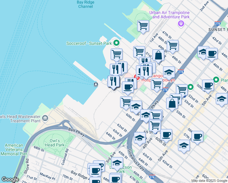 map of restaurants, bars, coffee shops, grocery stores, and more near 140 58th Street in Brooklyn