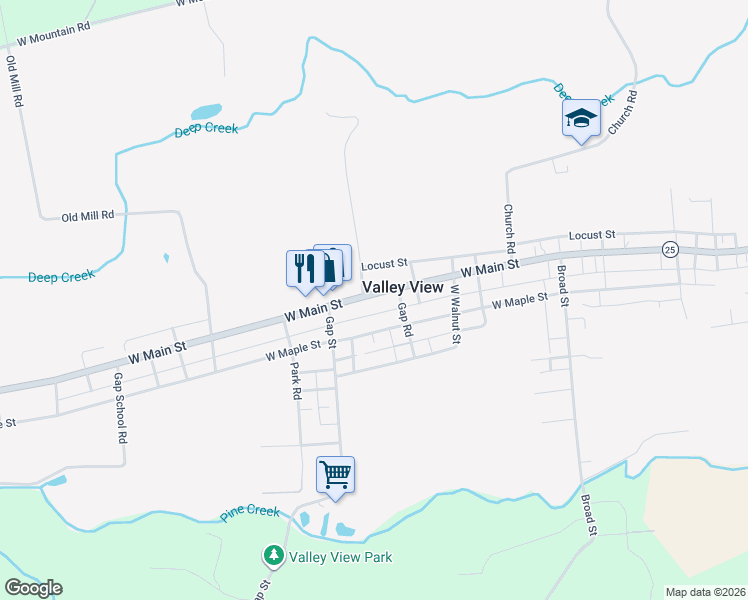 map of restaurants, bars, coffee shops, grocery stores, and more near 1129 West Main Street in Valley View