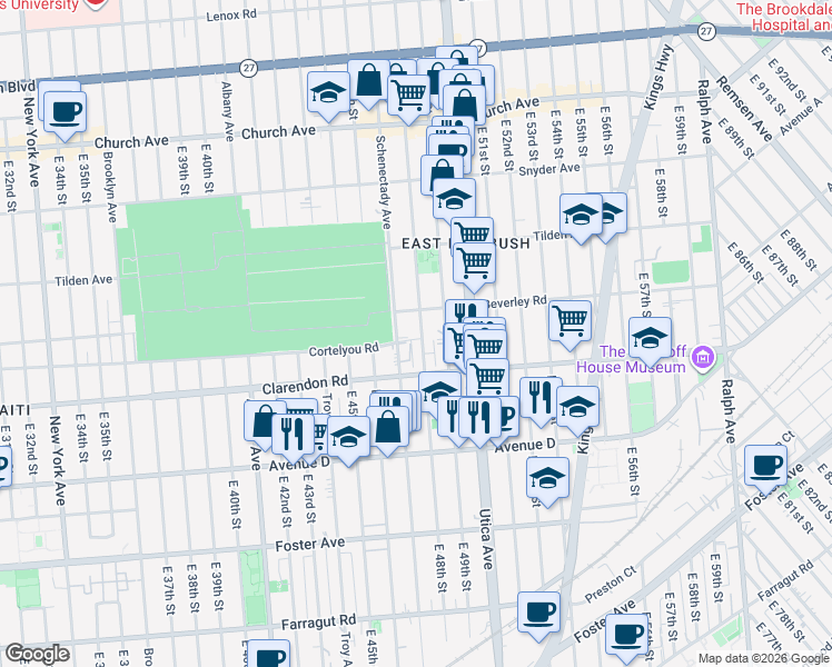 map of restaurants, bars, coffee shops, grocery stores, and more near 656 East 48th Street in Brooklyn
