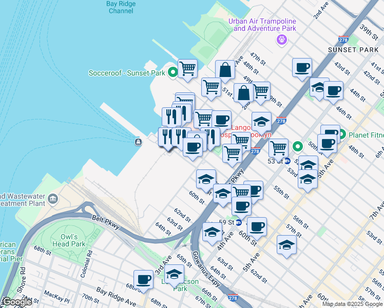 map of restaurants, bars, coffee shops, grocery stores, and more near 156 57th Street in Brooklyn