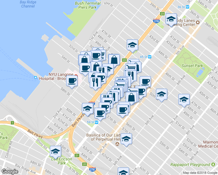 map of restaurants, bars, coffee shops, grocery stores, and more near 324 53rd St in Brooklyn