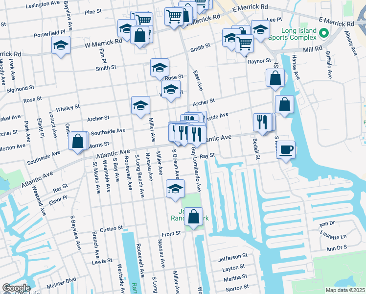 map of restaurants, bars, coffee shops, grocery stores, and more near 183 Atlantic Avenue in Freeport