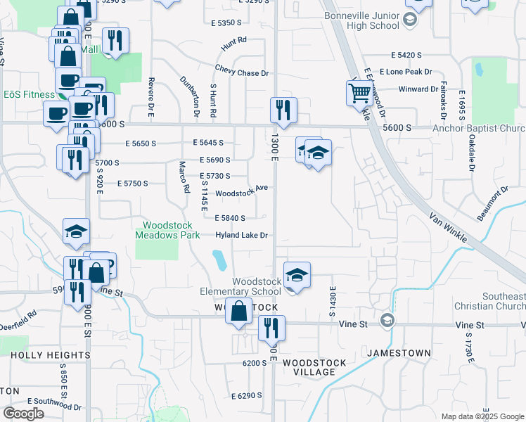 map of restaurants, bars, coffee shops, grocery stores, and more near 5825 South Turner Drive in Salt Lake City