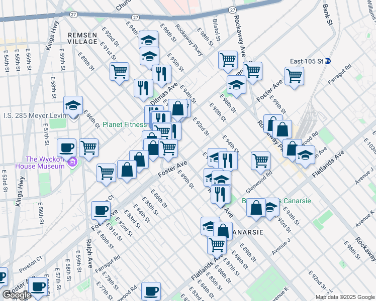 map of restaurants, bars, coffee shops, grocery stores, and more near 9018 Nolans Lane in Brooklyn