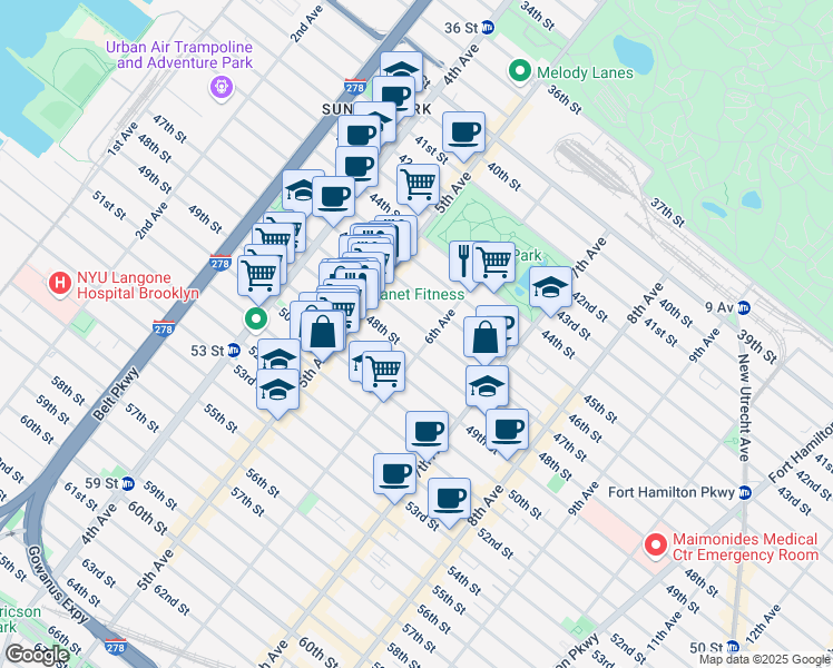 map of restaurants, bars, coffee shops, grocery stores, and more near 572 47th Street in Brooklyn