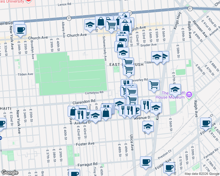 map of restaurants, bars, coffee shops, grocery stores, and more near 656 East 48th Street in Brooklyn