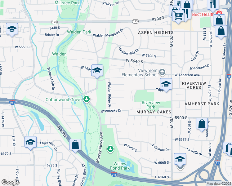 map of restaurants, bars, coffee shops, grocery stores, and more near 953 Bloomsbury Cove in Salt Lake City