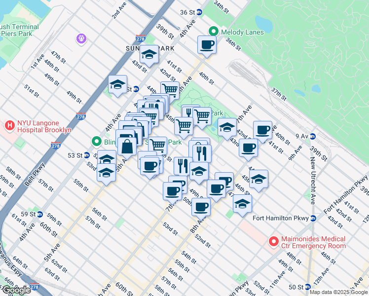 map of restaurants, bars, coffee shops, grocery stores, and more near 614 46th Street in Brooklyn