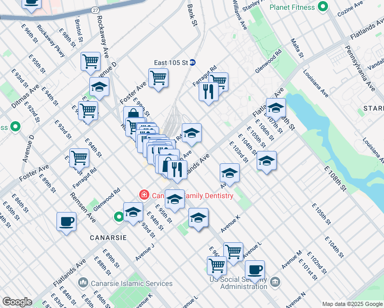 map of restaurants, bars, coffee shops, grocery stores, and more near 294 Conklin Avenue in Brooklyn
