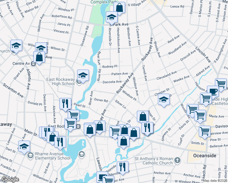 map of restaurants, bars, coffee shops, grocery stores, and more near 9 Waterview Road in Oceanside