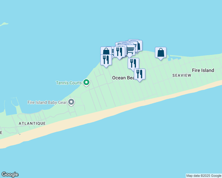 map of restaurants, bars, coffee shops, grocery stores, and more near 75 Surf Road in Ocean Beach