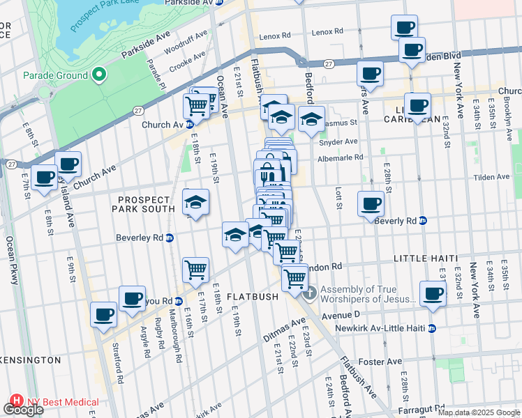 map of restaurants, bars, coffee shops, grocery stores, and more near 359 East 21st Street in Brooklyn