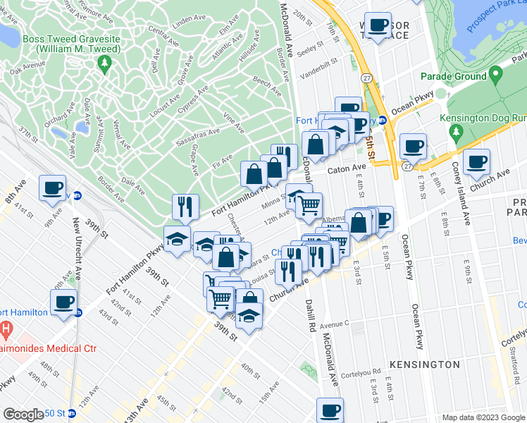 map of restaurants, bars, coffee shops, grocery stores, and more near 69 Minna Street in Brooklyn