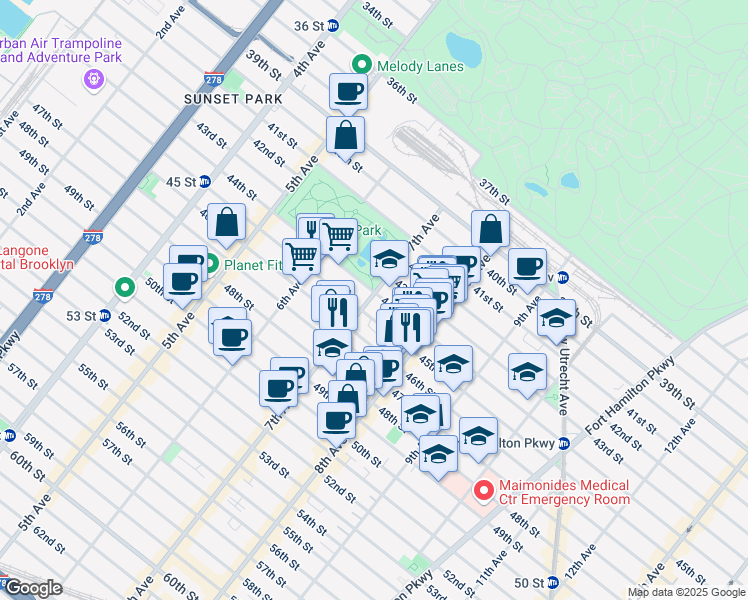 map of restaurants, bars, coffee shops, grocery stores, and more near 4401 7th Avenue in Brooklyn