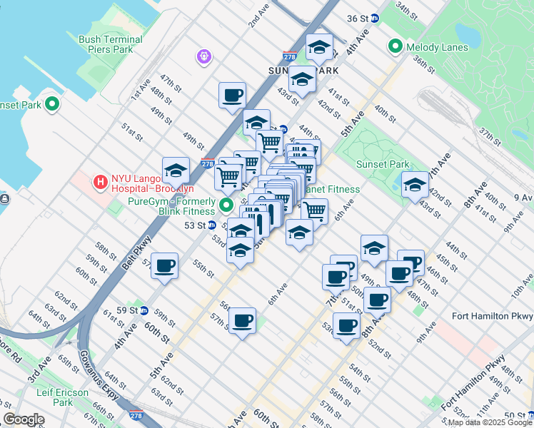 map of restaurants, bars, coffee shops, grocery stores, and more near 467 50th Street in Brooklyn