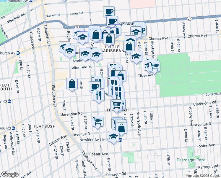map of restaurants, bars, coffee shops, grocery stores, and more near 155 East 29th Street in Brooklyn