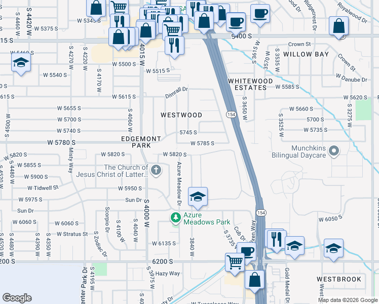 map of restaurants, bars, coffee shops, grocery stores, and more near 3848 West 5820 South in Salt Lake City