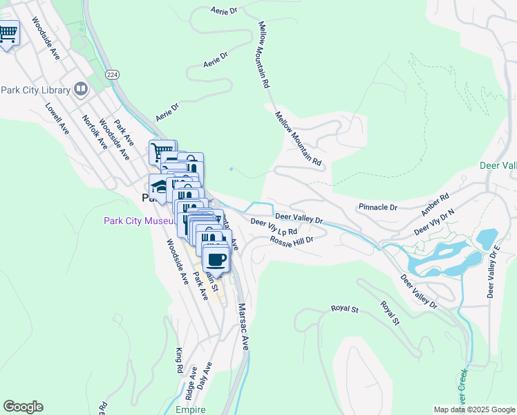 map of restaurants, bars, coffee shops, grocery stores, and more near 531 Deer Valley Drive in Park City